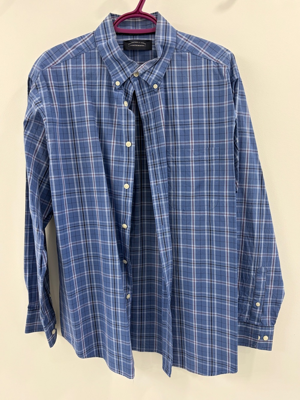 Roundtree & Yorke Classic Blue Plaid Button-Down Shirt - Large